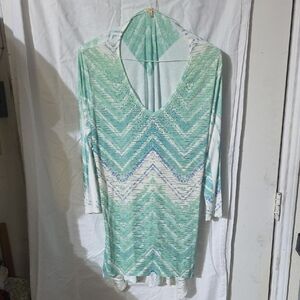 Reba Green and White Long Sleeve Top